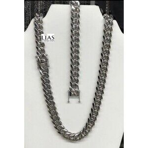 New 18k white gold Cuban link chain and bracelet set
